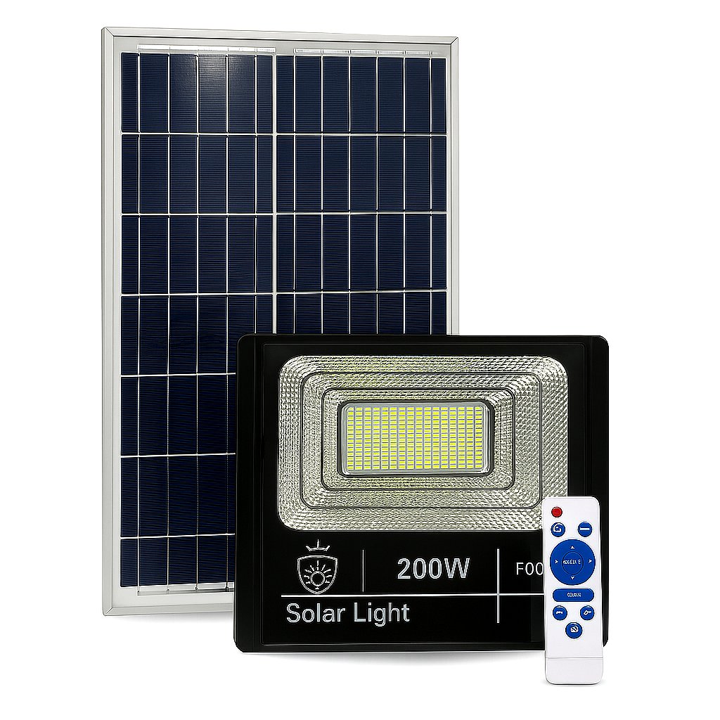 Faro LED 200W con Pannello Solare Crepuscolare, 6500K, per Giardini ed Estern