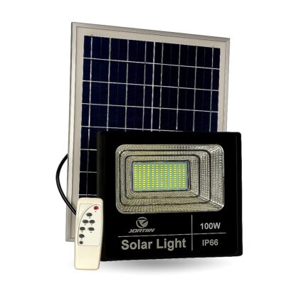 Faro LED 100W con Pannello Solare Sensore Crepuscolare, Luce Fredda per Esterni