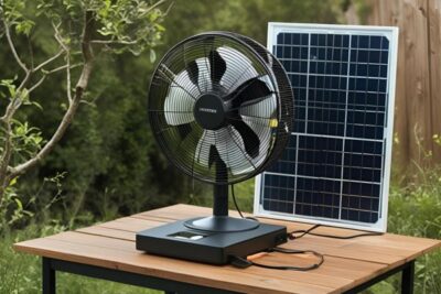 Ventilatore Portatile Solare Da Tavolo o Pavimento 12" Silenzioso Nero
