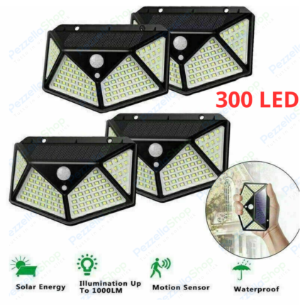 4 pz Lampade Solari 300 Led Con Sensore Movimento Illumina 270°