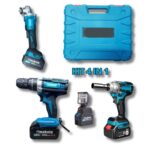 Kit 4 in 1 Trapano, Avvitatore ad Impulsi, Smerigliatrice Angolare, Torcia da Lavoro | Doppia Batteria 68V