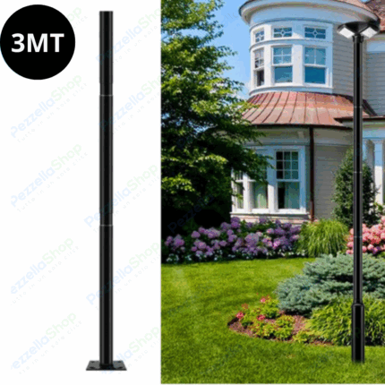 Palo in Ferro 3 Metri Componibili per Lampioni LED Fari Lampade Giardino