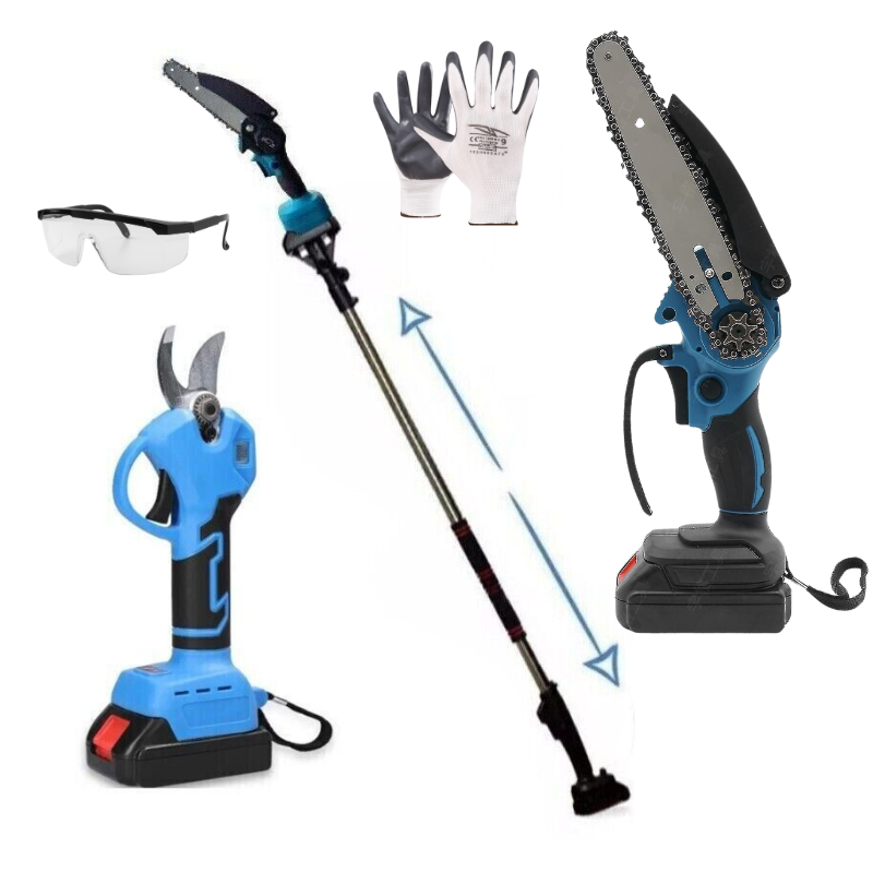 1 Kit potatura Forbice Cesoia + Motosega 6" Doppia Batteria 48V + Asta Telescopica 240mm + Guanti e Occhialini OMAGGIO