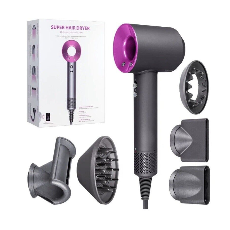 2 Phon Professionale Ionico 1800W con 5 Accessori – Asciugacapelli Supersonico per Capelli Lisci, Ricci e Anticrespo