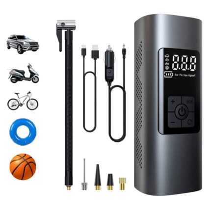 Mini Compressore Aria Portatile Batteria 6000mAH Gonfiatore Ruote Torcia per Auto Bicicletta Bici Moto Monopattino Palloni