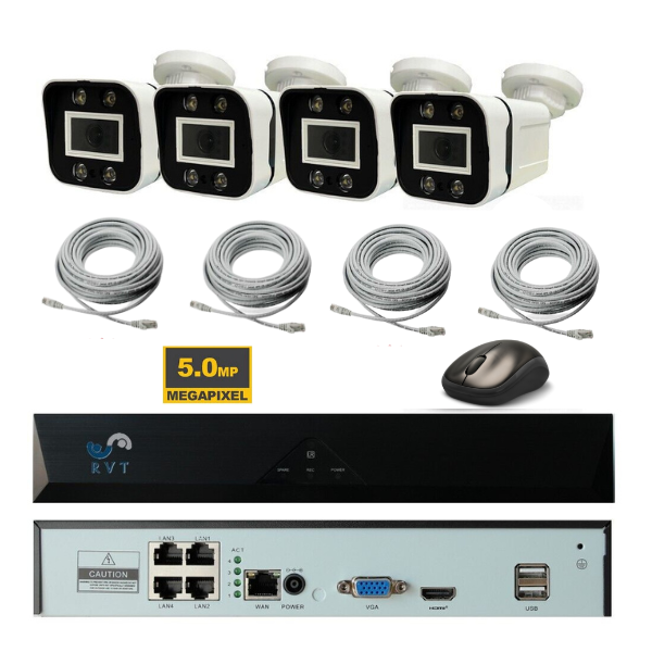 1 Kit 4 Telecamere IP Poe Wireless con NVR Full Color 5mpx PTZ