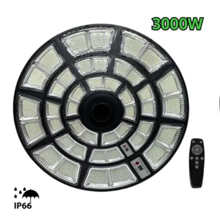 Lampione Solare 3000 Watt 360° Circolare IP66 Luce Fredda 6500k Pannello Crepuscolare, Timer
