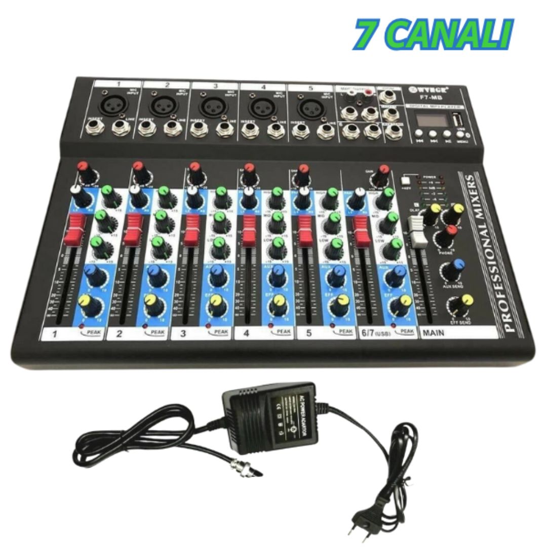 Mixer 7 Canali Console USB Mp3 Professionale per Karaoke, Pianobar, Dj, Musica Live Mixer 7 Canali Console USB Mp3 | Professionale per Karaoke, Pianobar, Dj, Musica Live