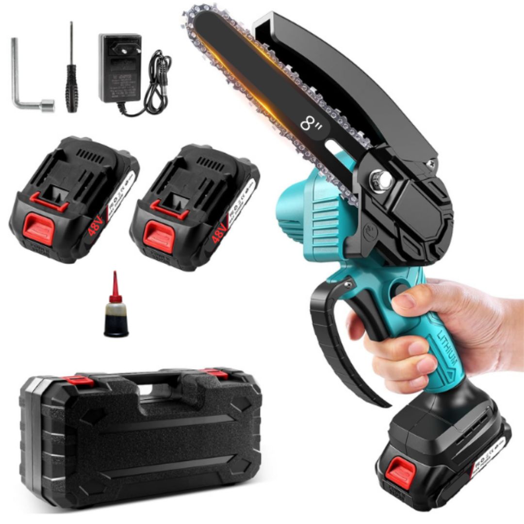 Motosega Elettrica Lama 8 Pollici Doppia Batteria 48V con Oliatore, Taglia Rami Portatile con Valigetta motosega elettrica con oliatore 8 pollici
