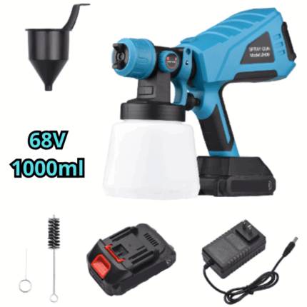 Pistola a spruzzo cordless 68V da 600W con serbatoio 1000ml. Ideale per pittura e verniciatura. Ordina ora su Pezzellashop con spedizione gratuita.