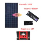 Kit Fotovoltaico Pannello 320W, Inverter 3000W, Regolatore 60A, per Impianti, Ville, Baite