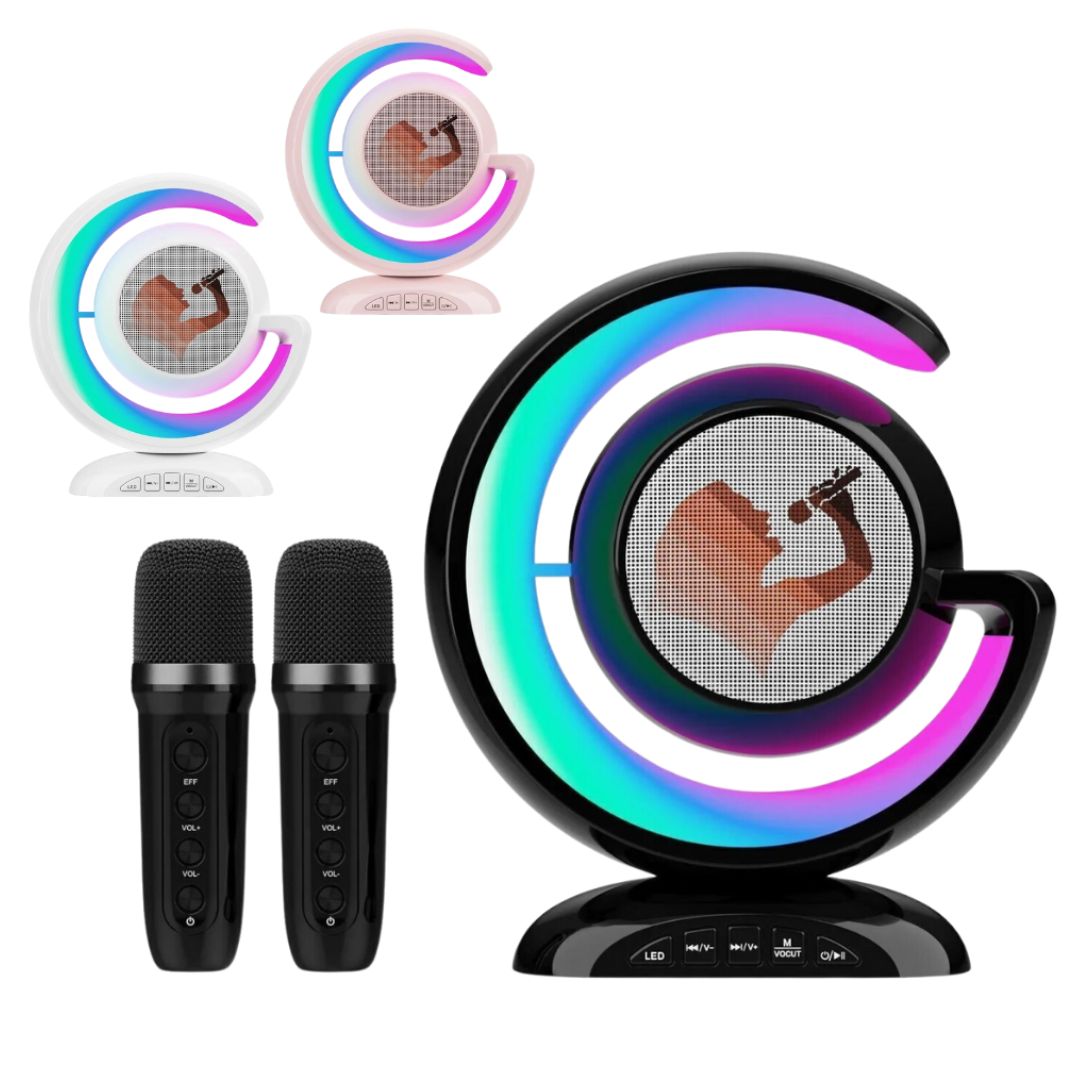 Mini Cassa Karaoke 2 Microfoni Bluetooth Wireless Altoparlante Luci Colorate Portatile Mini Cassa Karaoke 2 Microfoni Bluetooth Wireless Altoparlante Luci Colorate Portatile
