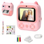Stampante Istantanea per Bambini Doppia Lente Digitale Bianco e Nero 1080p, Foto, Video, Giochi