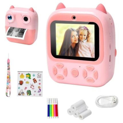Stampante Istantanea per Bambini Doppia Lente Digitale Bianco e Nero 1080p, Foto, Video, Giochi