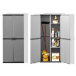 Armadio 2 Ante Portascope con Ripiani, Mobiletto per Esterni e Interni in Resina PVC, Portaoggetti