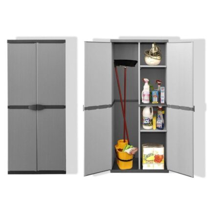 Armadio 2 Ante Portascope con Ripiani, Mobiletto per Esterni e Interni in Resina PVC, Portaoggetti