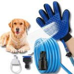 Guanto Massaggiante con Filo Doccia 2 in 1, Tubo Integrato, Aggancio Universale per Animali Domestici