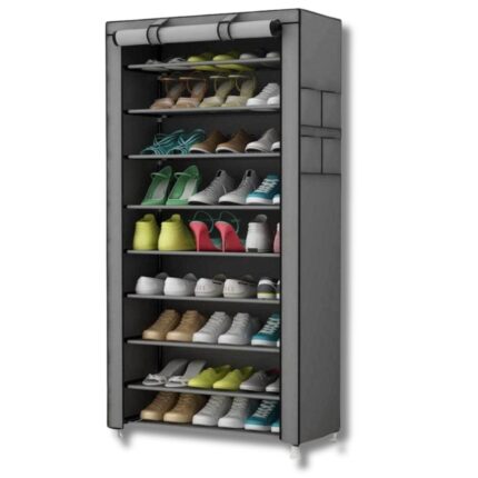 Scarpiera con Tenda Impermeabile 9 Ripiani 27 Paia di Scarpe, Scaffale Acciaio, Tessuto TNT, Salvaspazio