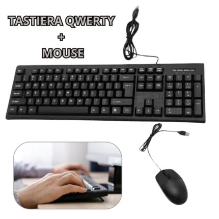 Tastiera QWERTY con Mouse Ambidestro, Tasti Ergonomici per Computer PC TV