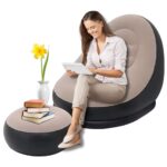 Poltrona con Pouf Poggiapiedi Gonfiabile con Pompa, Divanetto Longue per Relax, Studio, Salone