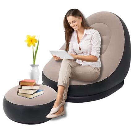 Poltrona con Pouf Poggiapiedi Gonfiabile con Pompa, Divanetto Longue per Relax, Studio, Salone