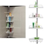 Scaffale Angolare da Bagno 4 Ripiani Telescopico Altezza Regolabile Salvaspazio, Portaoggetti