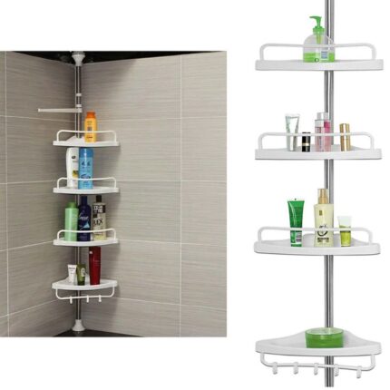 Scaffale Angolare da Bagno 4 Ripiani Telescopico Altezza Regolabile Salvaspazio, Portaoggetti