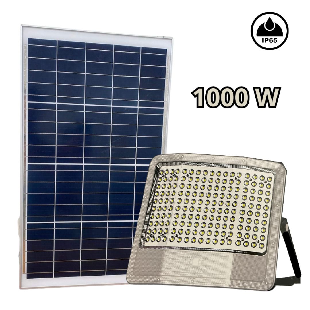 Faro LED Solare 1000W con Pannello Crepuscolare e Sensore Di Movimento, IP65 per Esterno 3 Direzioni Faro LED Solare 1000W con Pannello Crepuscolare e Sensore Di Movimento, IP65 per Esterno 3 Direzioni