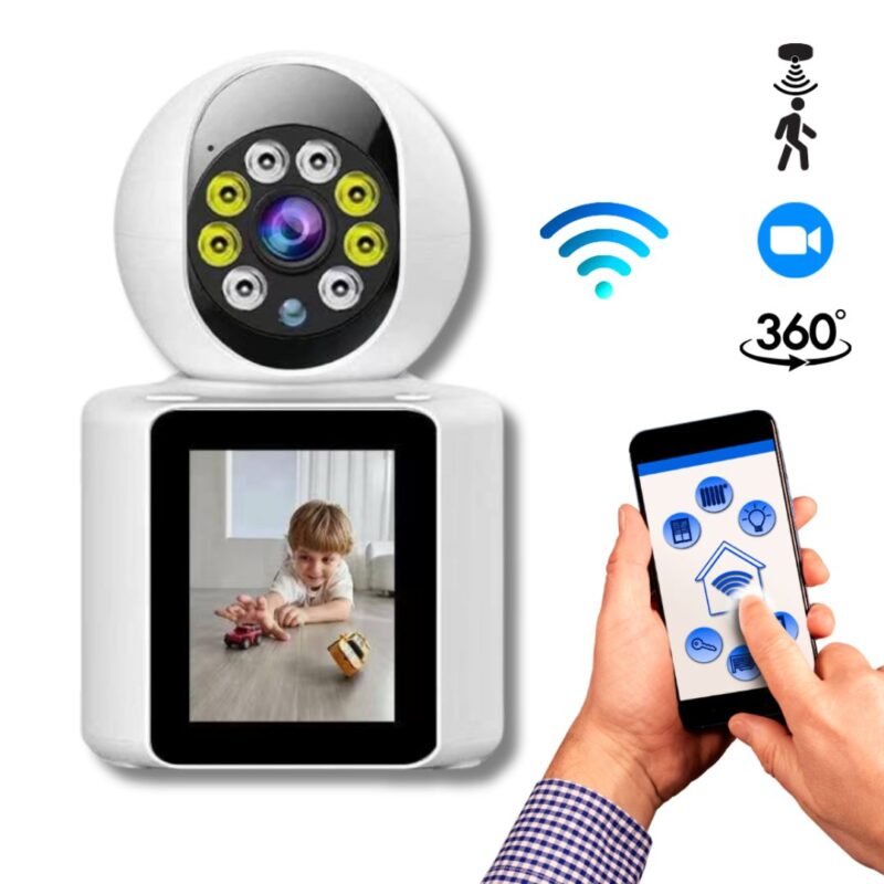 Telecamera IP WiFi con schermo 2.8", audio bidirezionale e visione notturna. Tracciamento AI, notifiche push e videochiamata. Acquista ora su Pezzellashop!