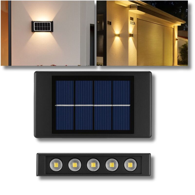 Appliques Luce Bidirezionale 10 LED a Ricarica Solare, Luce Fredda o Calda per Parete Muro Giardino Esterni