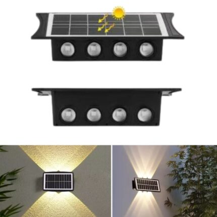 Appliques Luce Bidirezionale 8 LED a Ricarica Solare, Luce Fredda o Calda, per Parete Muro Giardino Esterni
