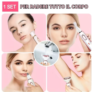 Epilatore 4 in 1  Rasoio Elettrico Donna con Testine Intercambiabili USB  Peli Corpo e Viso