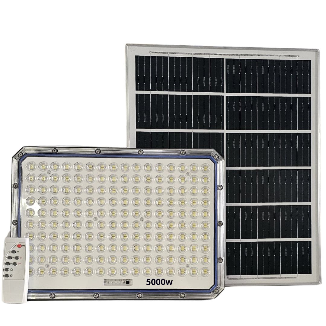 Faro LED 5000W Slim a Ricarica Solare Pannello Crepuscolare, Luce Bianca IP66 Faro LED 5000W Slim a Ricarica Solare | Pannello Crepuscolare, Luce Bianca IP66