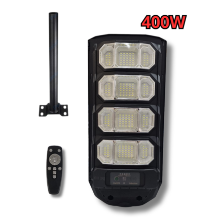 Lampione Stradale LED 400W Con Pannello Solare, Sensore Crepuscolare e Telecomando