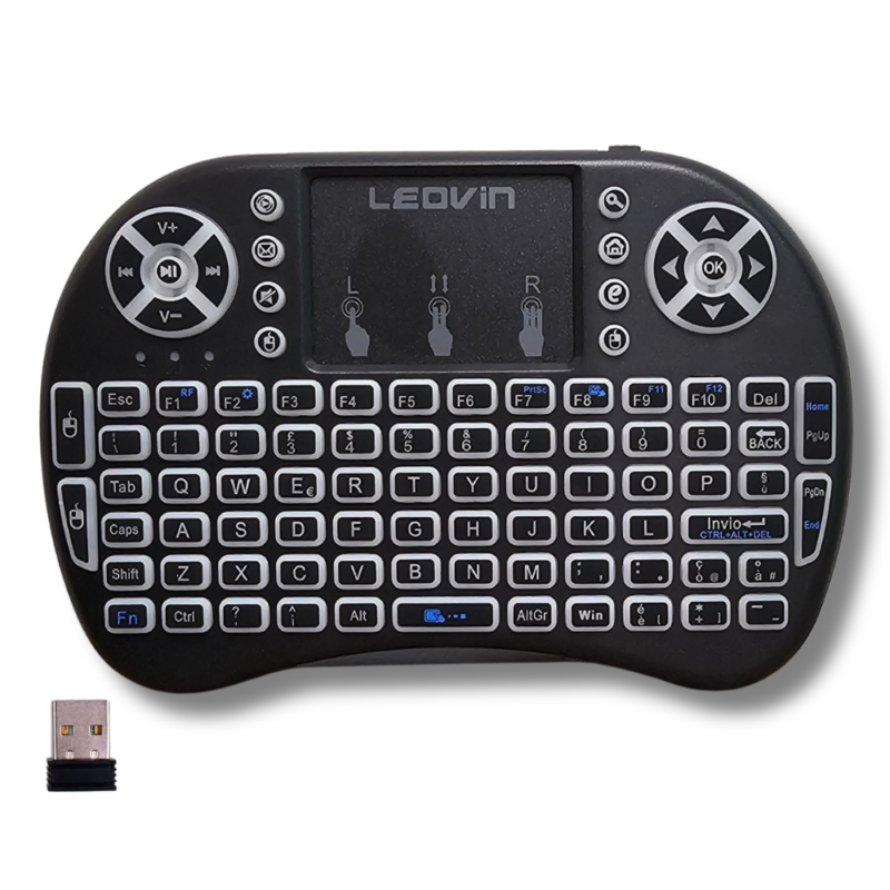 Tastiera Wireless Retroilluminata con Touchpad e Mouse | Ricaricabile 2.4GHz per Smart TV e PC