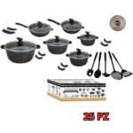 Batteria Pentole e Padelle 25 Pezzi Antiaderente con Pietra Induzione e Gas DGBavaria