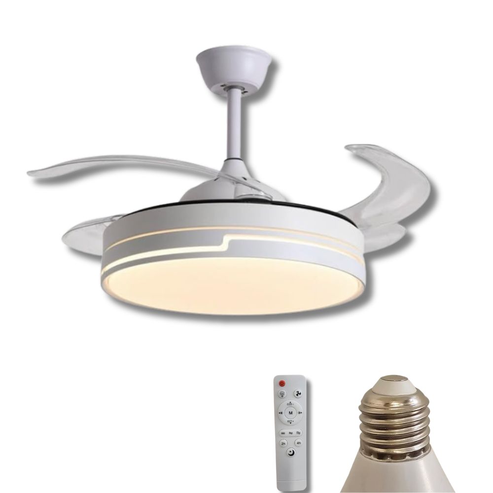 Lampadario con Ventilatore LED 120W, Pale Retrattili 3 Velocità e 3 Tonalità di Luce Lampadario con Ventilatore LED 120W, Pale Retrattili 3 Velocità e 3 Tonalità di Luce