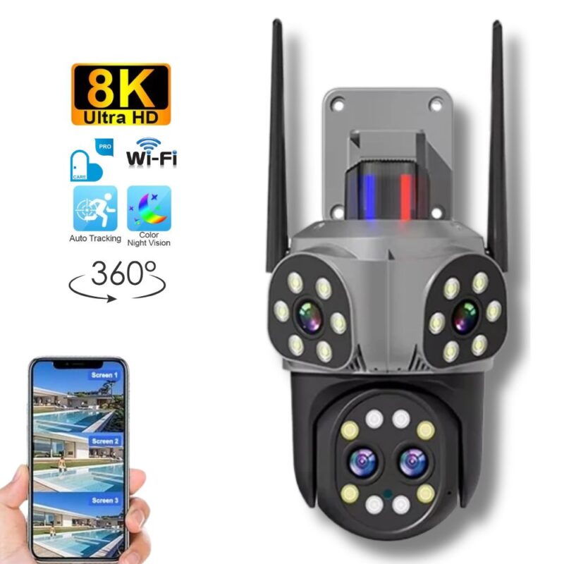 Telecamera PTZ Wi-Fi 360° Quadruple Vision Audio Bidirezionale e Allarme 8mp