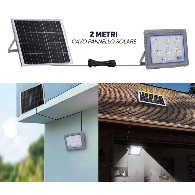 Faro Solare LED 200W Slim IP66 | Pannello Crepuscolare in Alluminio Pressofuso