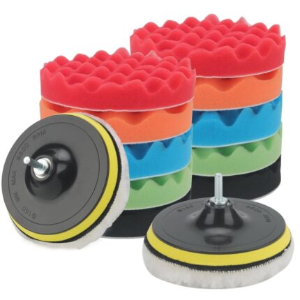 Spugne Lucidatura Auto Diametro 15cm 6 Pezzi Colorati con Adattatore Trapano