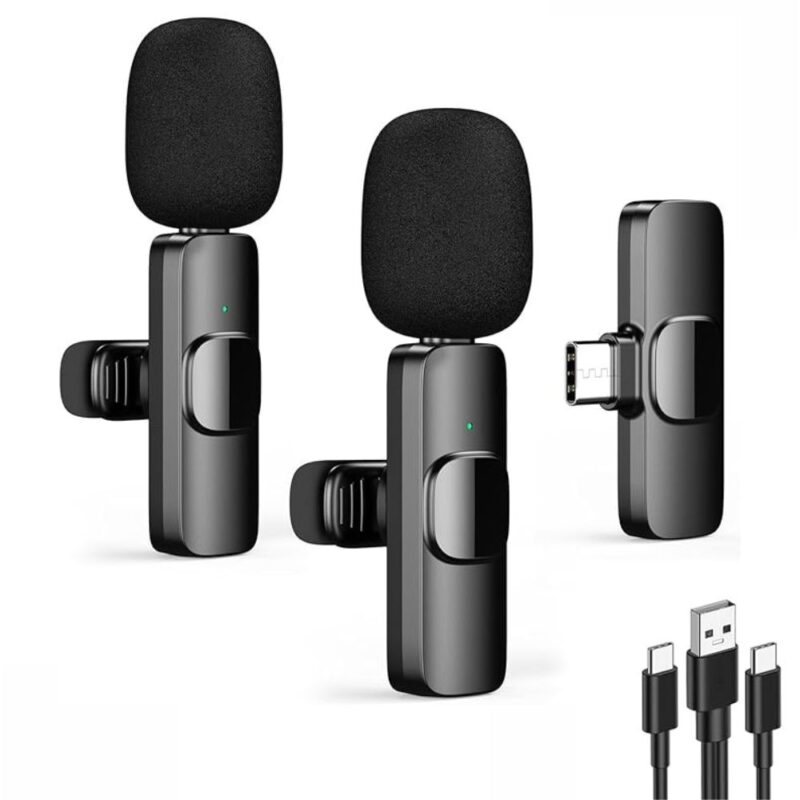 2 pz Microfono Lavalier Wireless Type-C 2 Microfoni Plug & Play con Riduzione Rumore