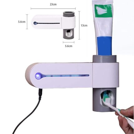 Portaspazzolino da Parete con Sterilizzatore UV Dispenser 5 posti Dentifricio Automatico USB