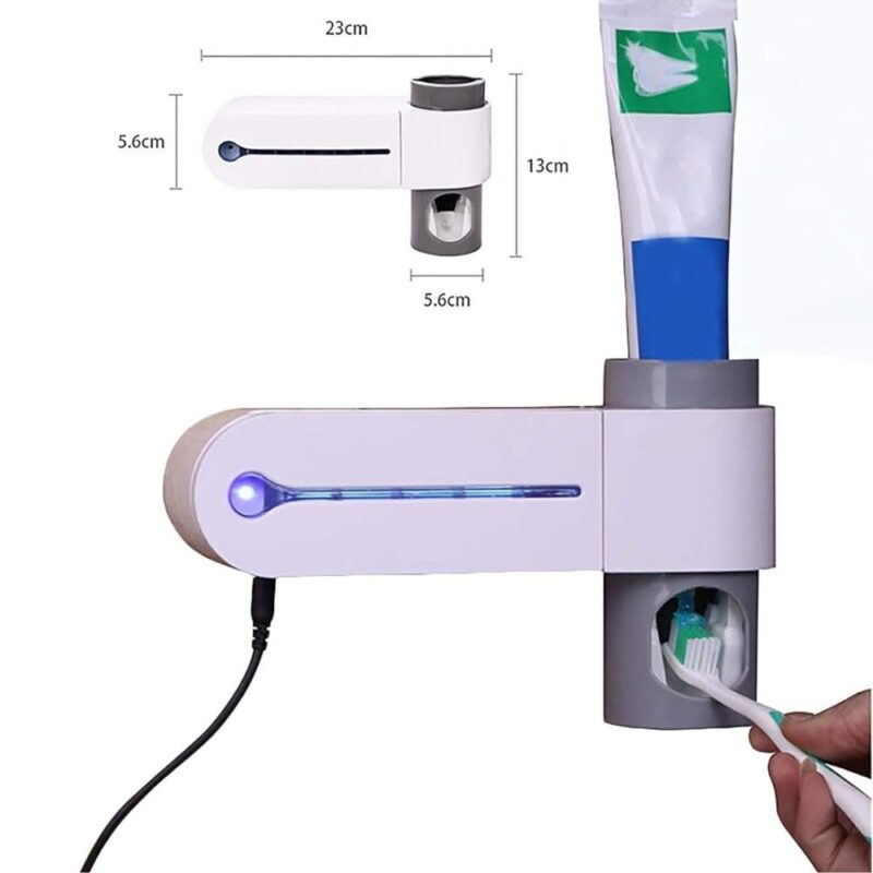 Portaspazzolino da Parete con Sterilizzatore UV Dispenser 5 posti Dentifricio Automatico USB