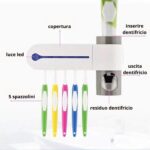 Portaspazzolino da Parete con Sterilizzatore UV Dispenser 5 posti Dentifricio Automatico USB