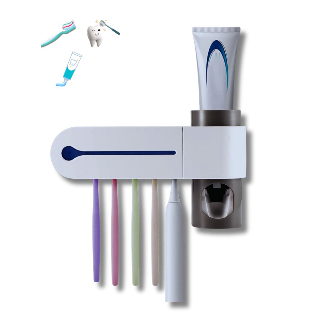 Portaspazzolino da Parete con Sterilizzatore UV Dispenser 5 posti Dentifricio Automatico USB Portaspazzolino da Parete con Sterilizzatore UV Dispenser 5 posti Dentifricio Automatico USB
